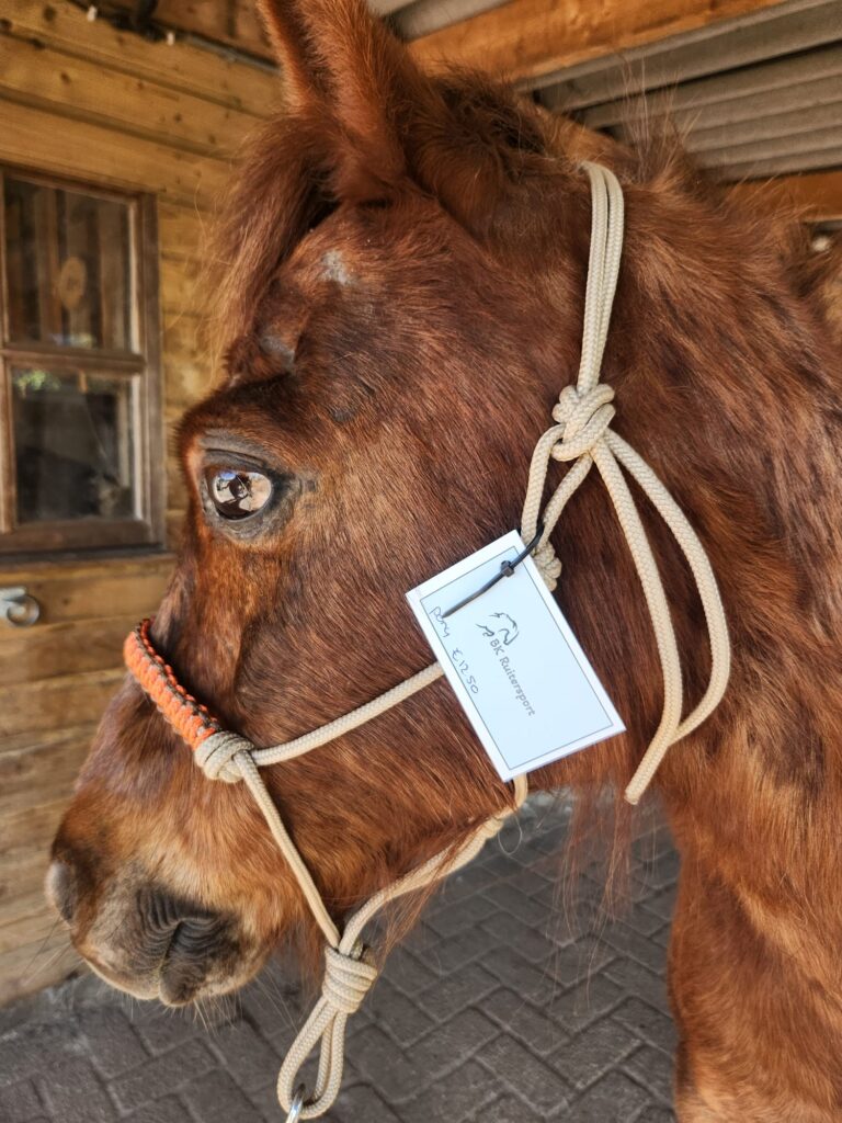 Touwhalster Lichtbruin met Oranje Neusband Maat Pony - Afbeelding 2